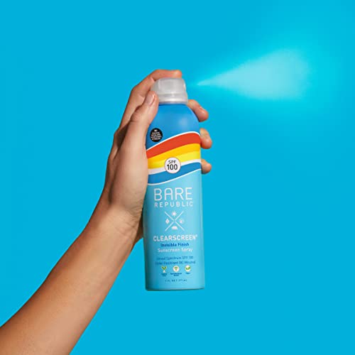 Bare Republic spray transparente con SPF100 para protección ligera sin brillos.