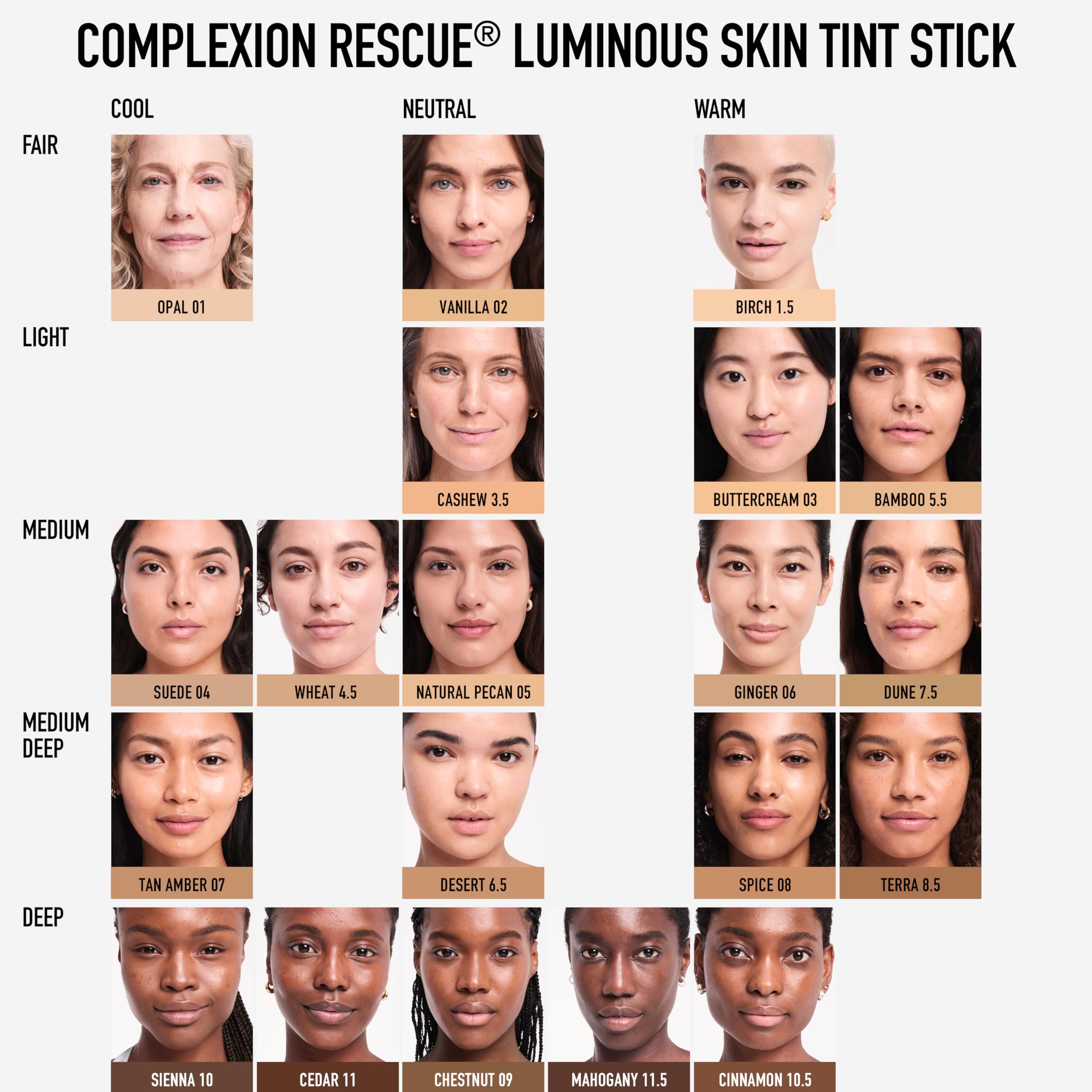 bareMinerals Complexion Rescue Stick AI Bamboo 5.5; ingredientes minerales y vitamina E para cuidado diario.