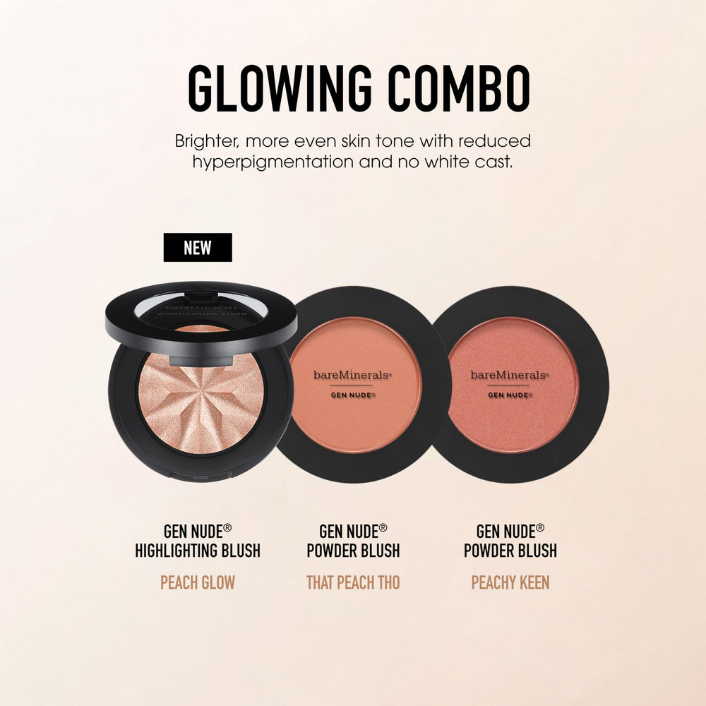 bareMinerals Gen Nude Powder Blush That Peach Tho, ideal para uso diario con brillo suave.