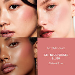 bareminerals Gen Nude Powder Blush Strike A Rose, tonalidad difuminada para un acabado suave y duradero.