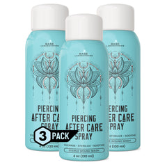BASE LABORATORIES spray de cuidado para piercings, botella para aplicación suave y control.