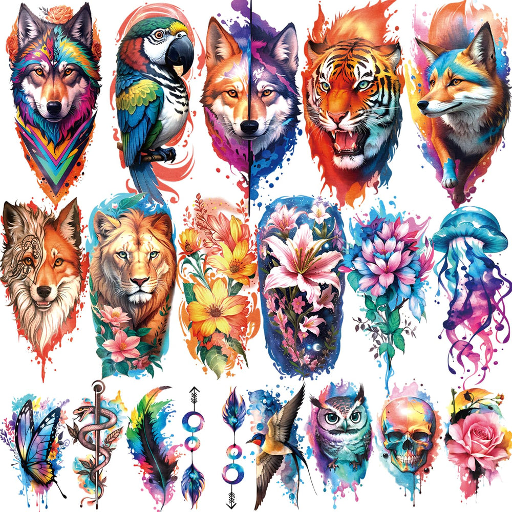 Tatuajes temporales BASIFA con 77 hojas de flores y animales para la piel.