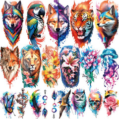 Tatuajes temporales BASIFA con 77 hojas de flores y animales para la piel.