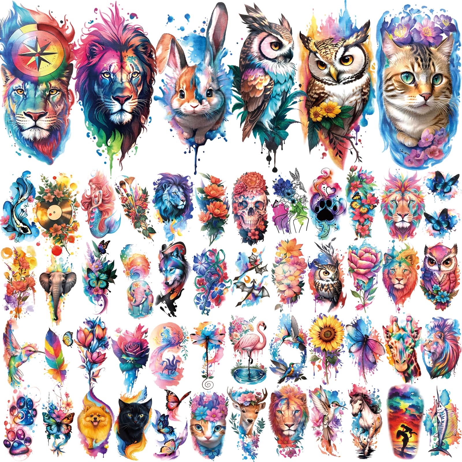 Conjunto BASIFA de tatuajes temporales en tamaños grandes y pequeños para distintos estilos.