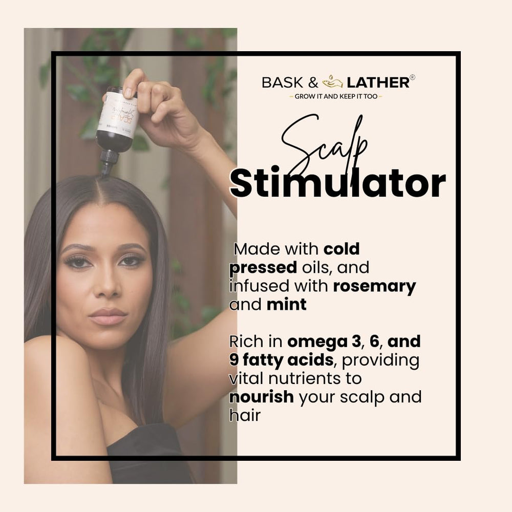 Bask & Lather hair growth oil ingredients highlight natural cold-pressed oils for vitality.