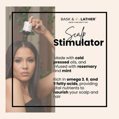 Bask & Lather hair growth oil ingredients highlight natural cold-pressed oils for vitality.