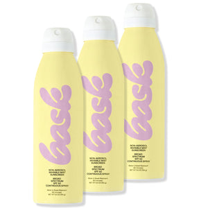 Bask Suncare SPF50 sin aerosol, rociador práctico para la playa.