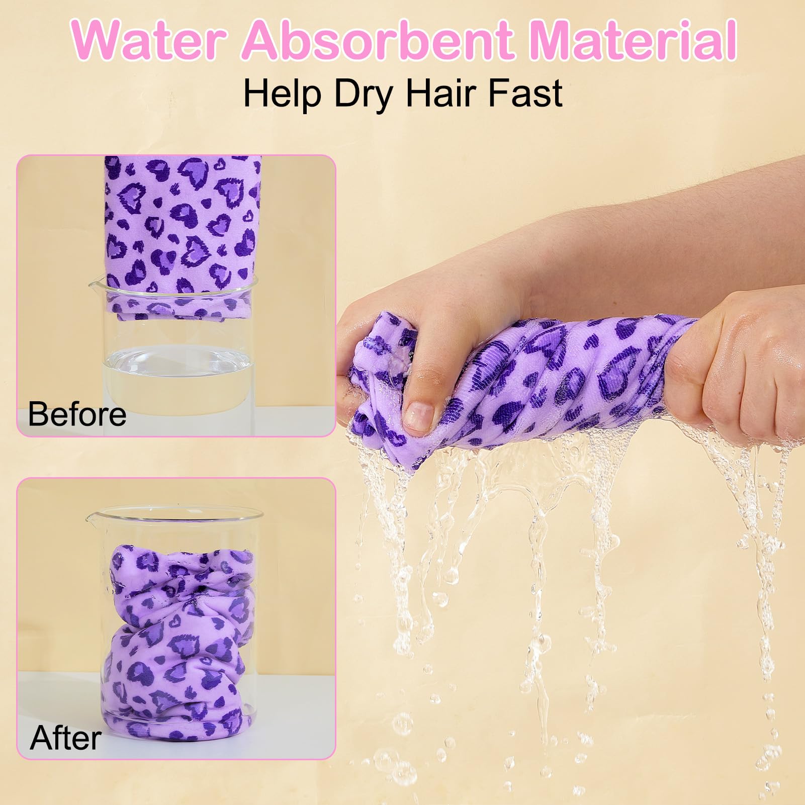 Basumee toalla de microfibra para cabello con diseño corazón, ideal para transición tras baño