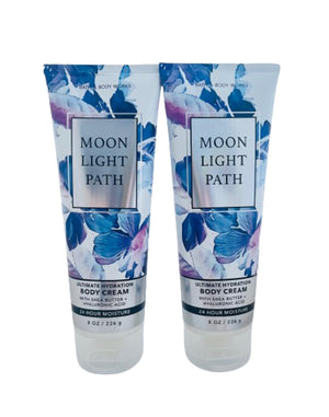 Moonlight Path de Bath & Body Works: dos frascos de crema corporal, hidratación duradera para todo el cuerpo.
