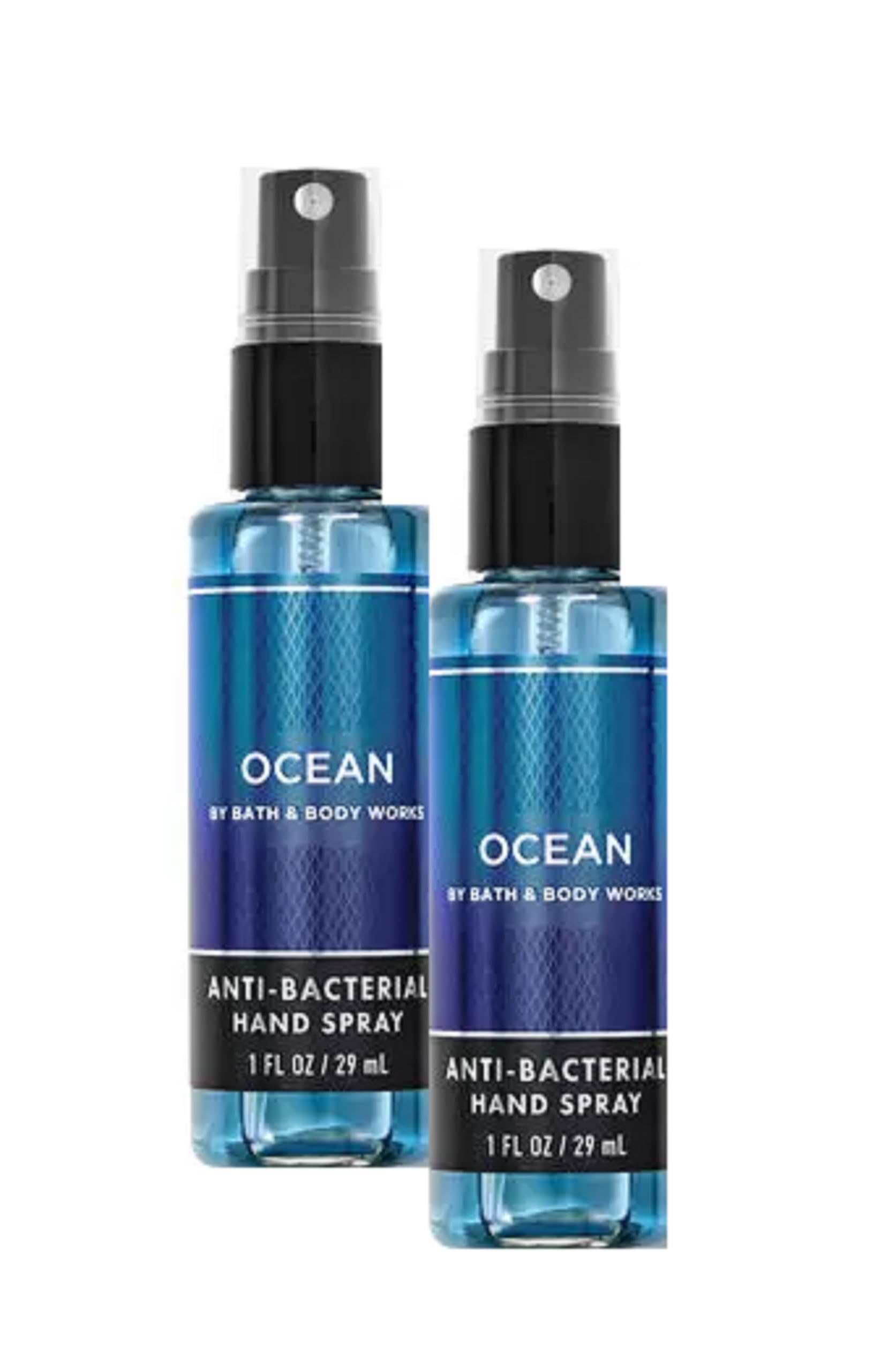 Bath & Body Works Ocean Hand Spray, vista de bolsillo, refresca y suaviza la piel de las manos.