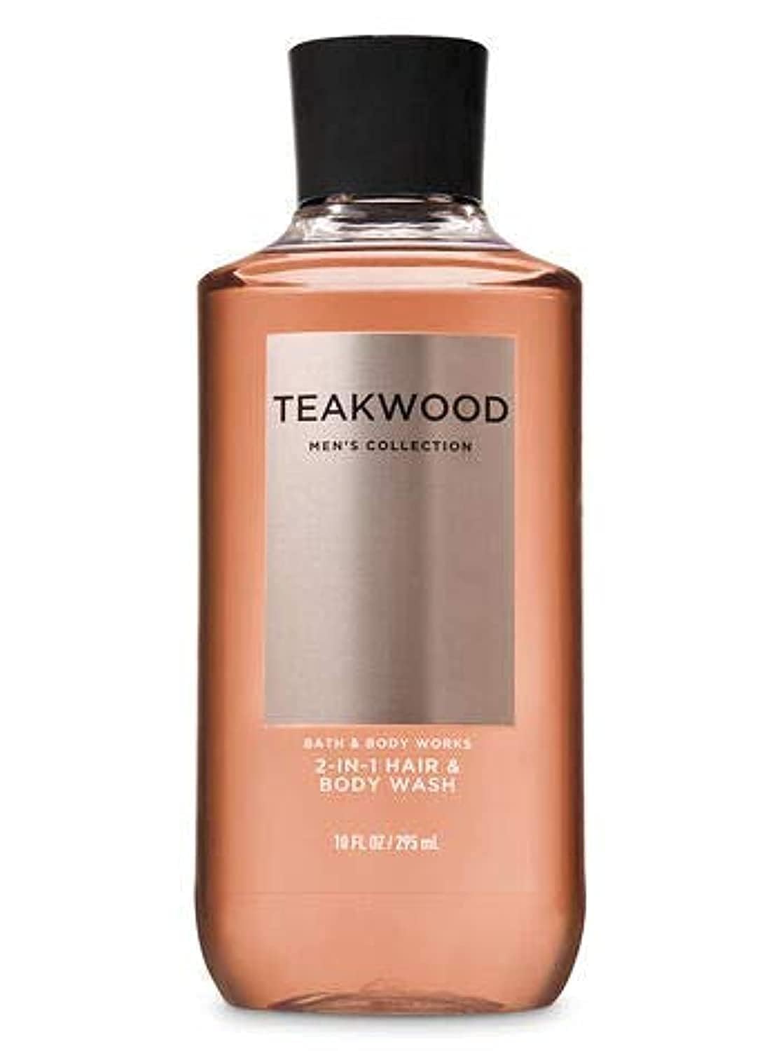 Bath & Body Works Teakwood 2-en-1 frente de la botella, limpieza rápida para piel y cabello.