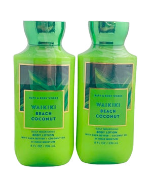 Loción Bath & Body Works Waikiki Beach Coconut, botella individual para hidratación diaria.