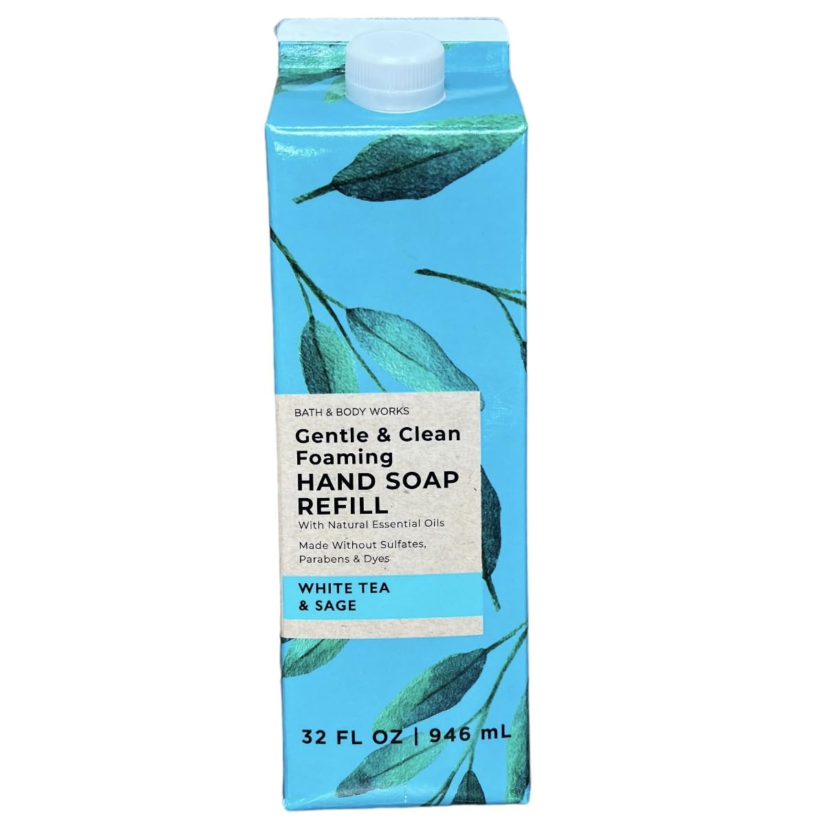 Bath & Body Works White Tea & Sage, botella frontal, fragancia suave para uso diario.