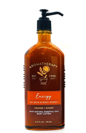 Bath & Body Works Aromatherapy Energy, botella de loción corporal, aroma cítrico vigorizante.