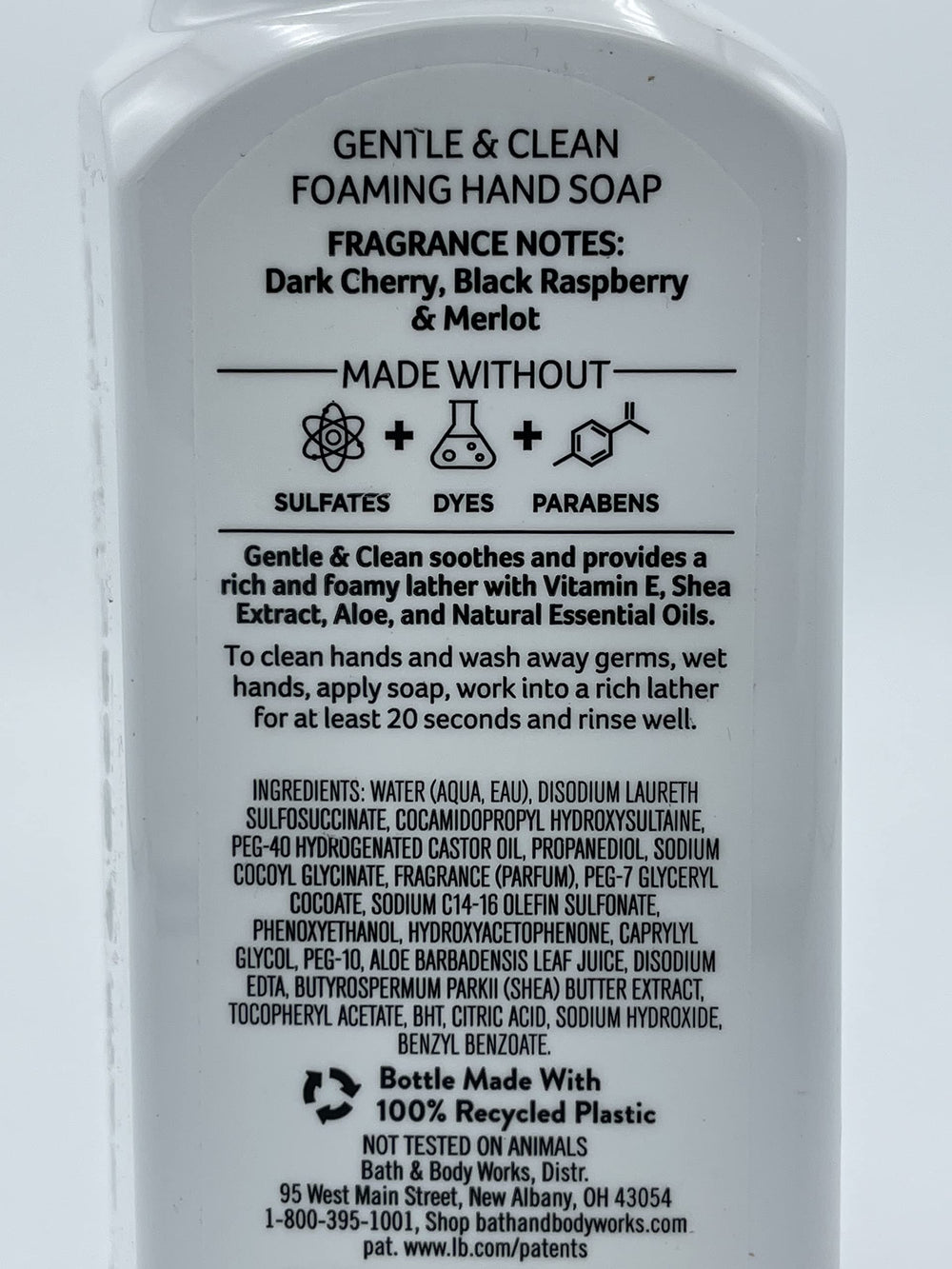 Bath & Body Works Jabon Manos Espumoso Cereza Negra Merlot, uso diario en baño