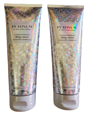 Bath & Body Works Platinum Ultimate Hydration Body Cream, bote: hidratación suave para piel seca.