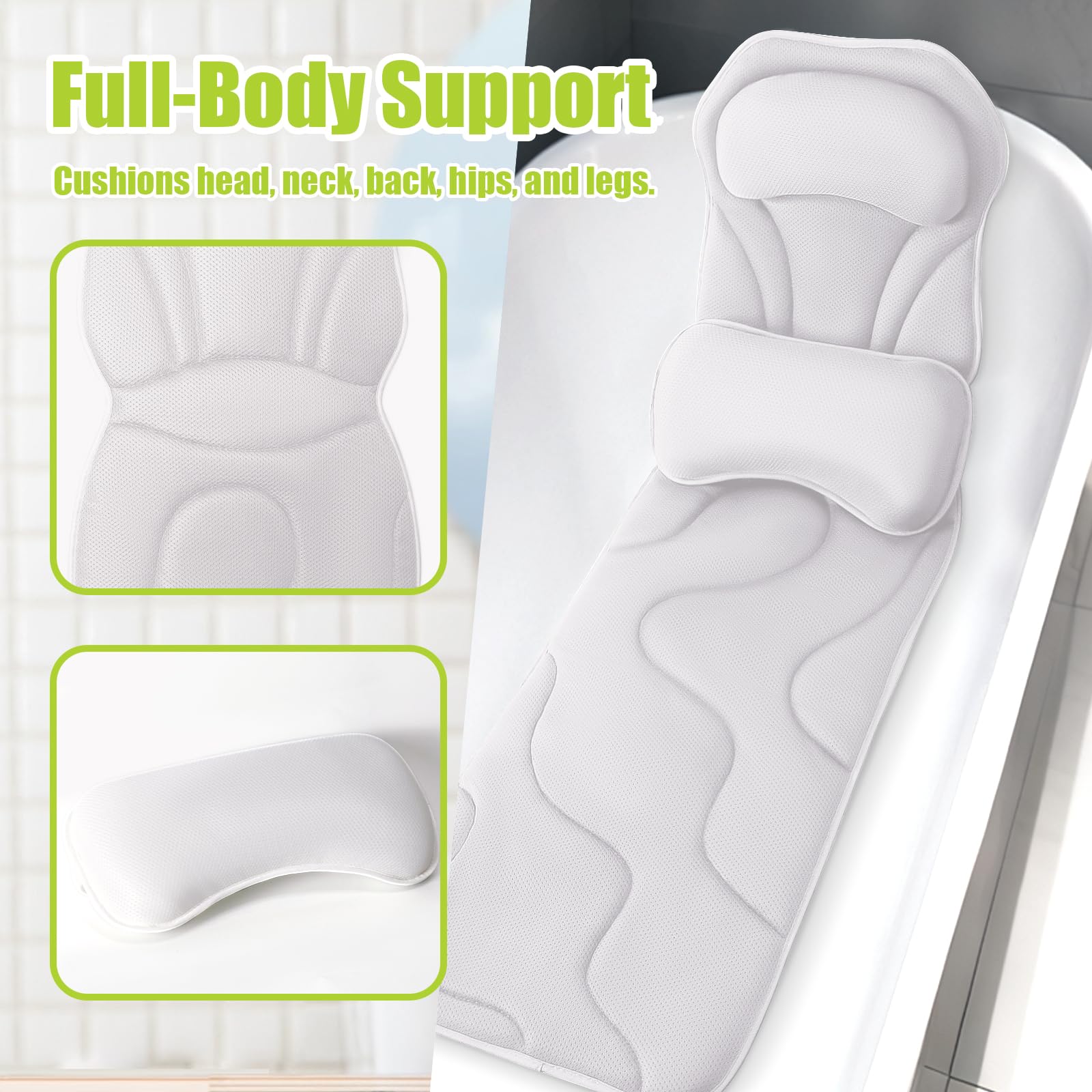 Bathland almohada tamaño 52 por 17 por 3 pulgadas apta para bañera estándar