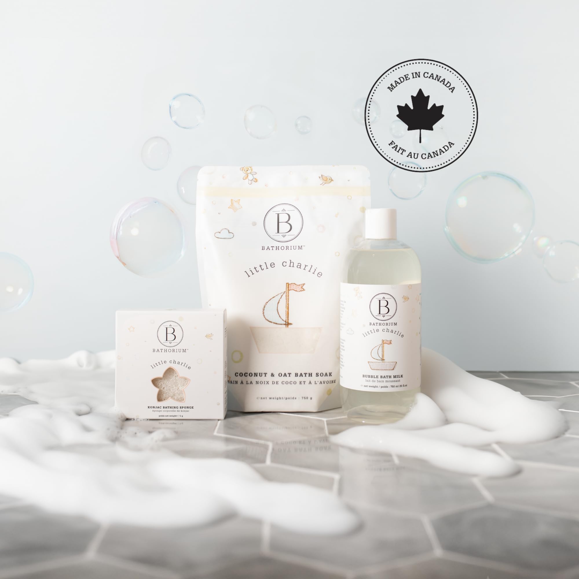 Bathorium Little Charlie konjac, limpieza del bebé sin irritación.