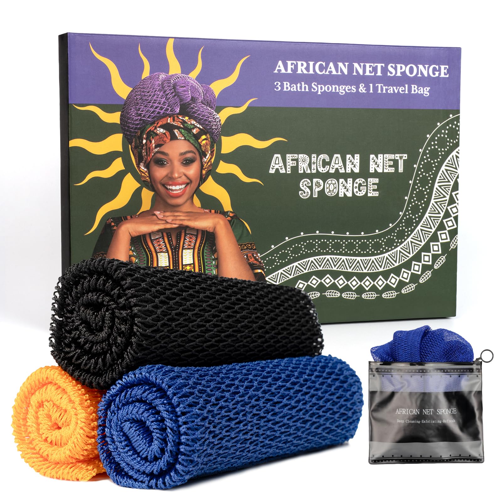 Bathway esponja africana, set de 3 piezas con estuche, exfolia y limpia la piel.