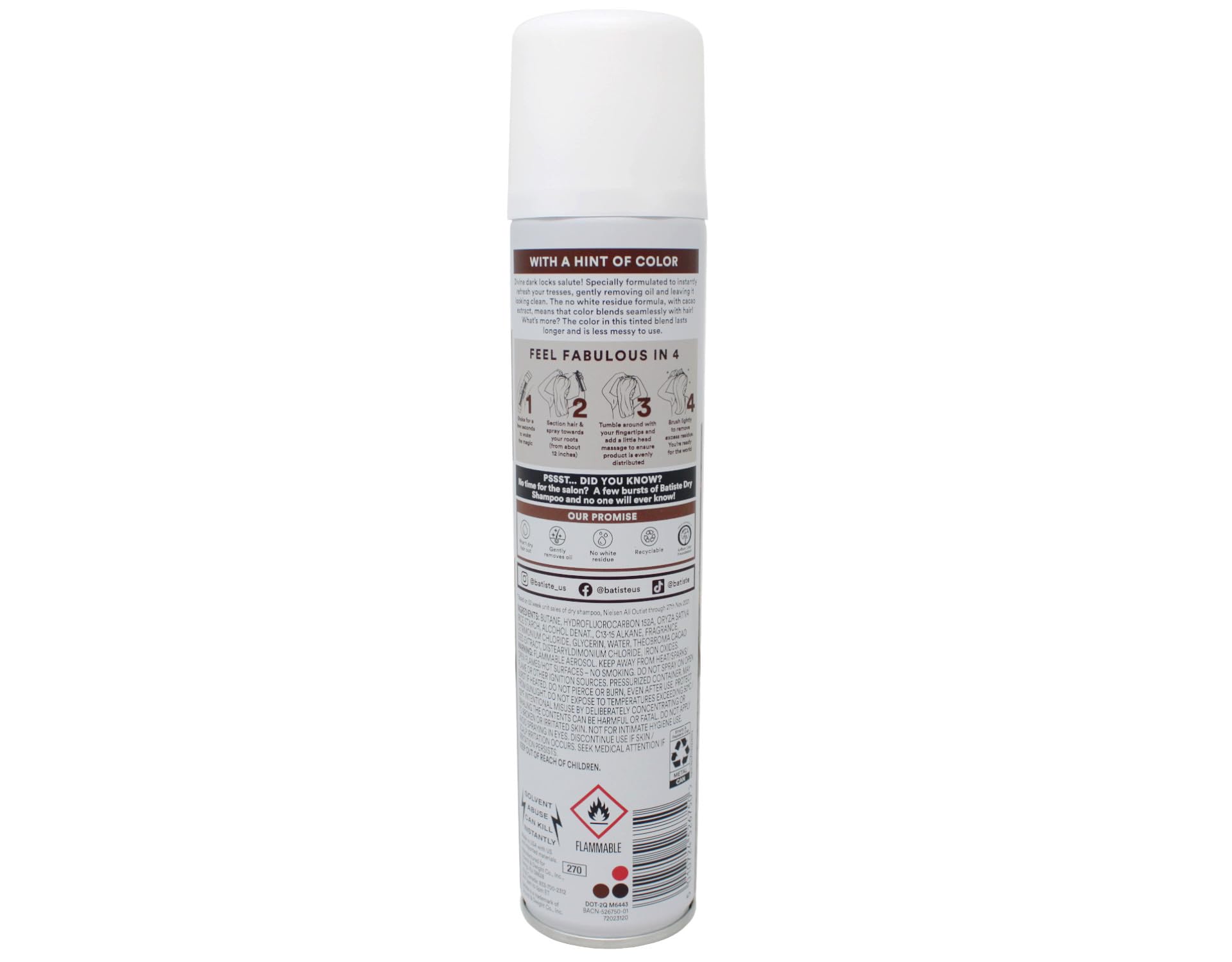 Batiste champú en seco para cabello oscuro: aplicación en pulverización para absorción rápida.