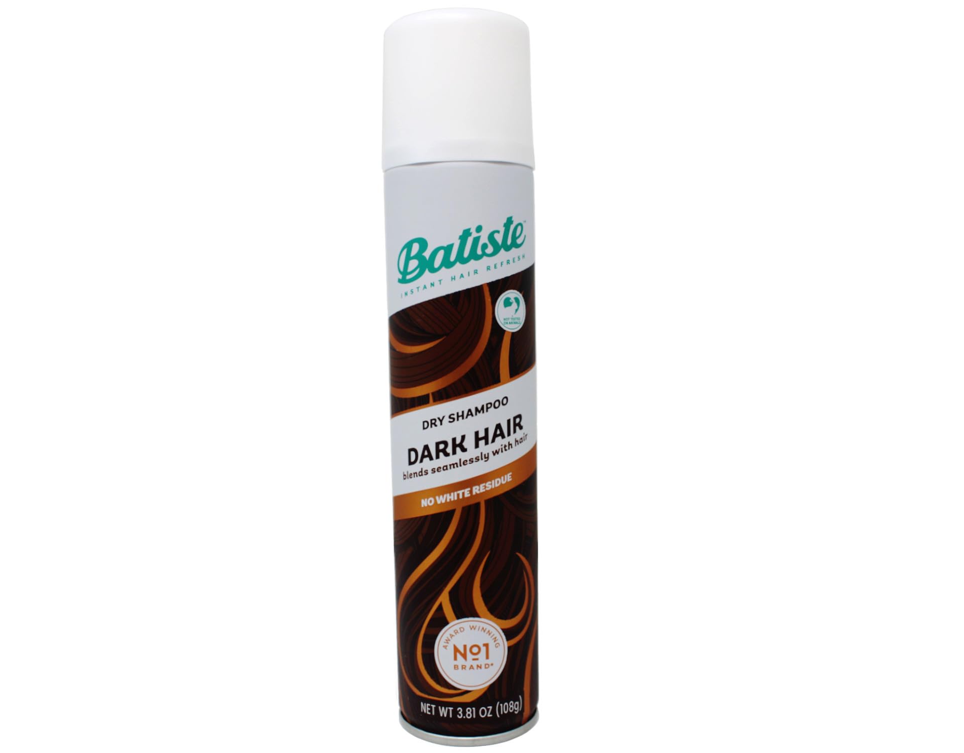 Batiste champú en seco para cabello oscuro: botella en primer plano y aspecto limpio al instante.
