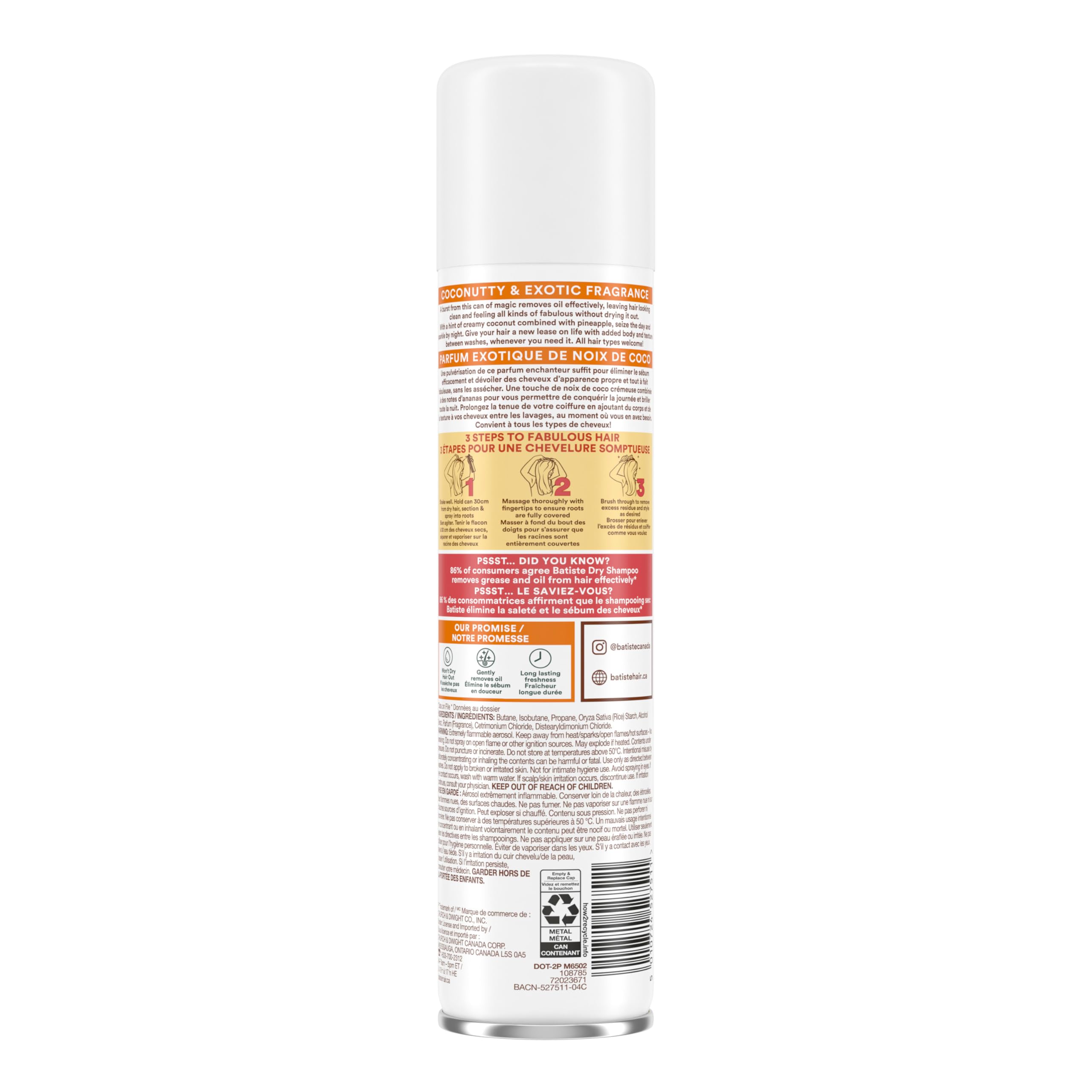 Batiste Champú en seco Tropical, envase vegano para rutinas rápidas.