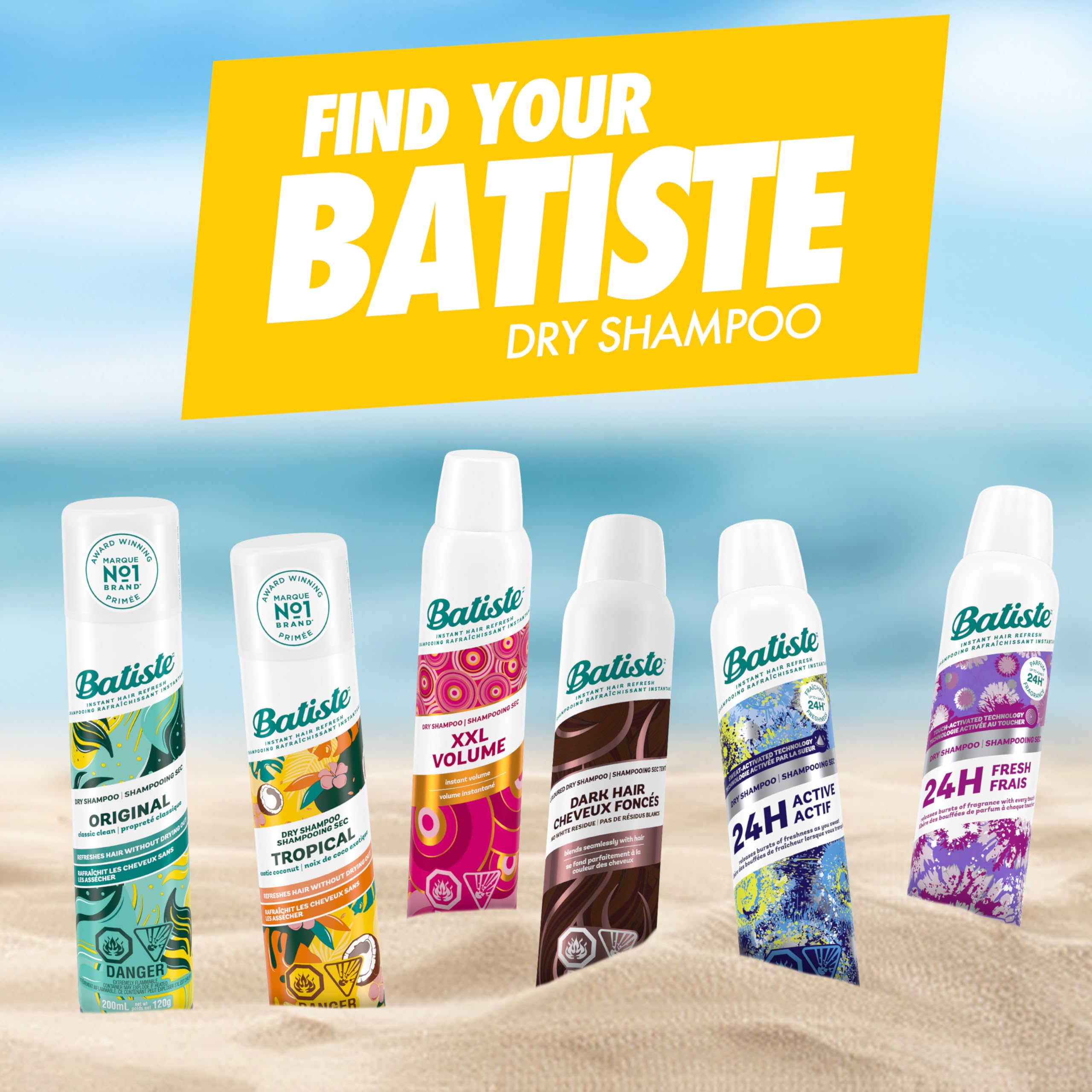 Batiste Champú en seco Tropical, práctico para viajes y retoques sobre la marcha.