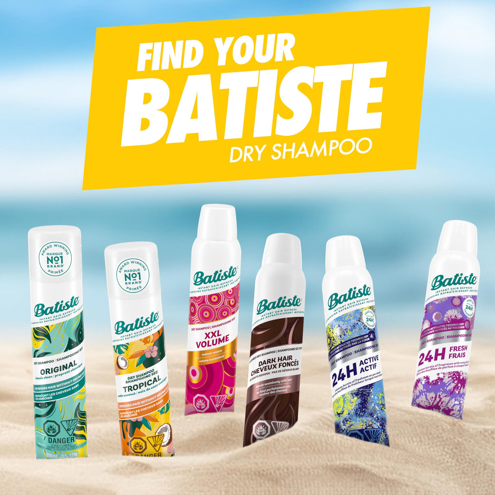 Batiste Champú en seco Tropical, práctico para viajes y retoques sobre la marcha.