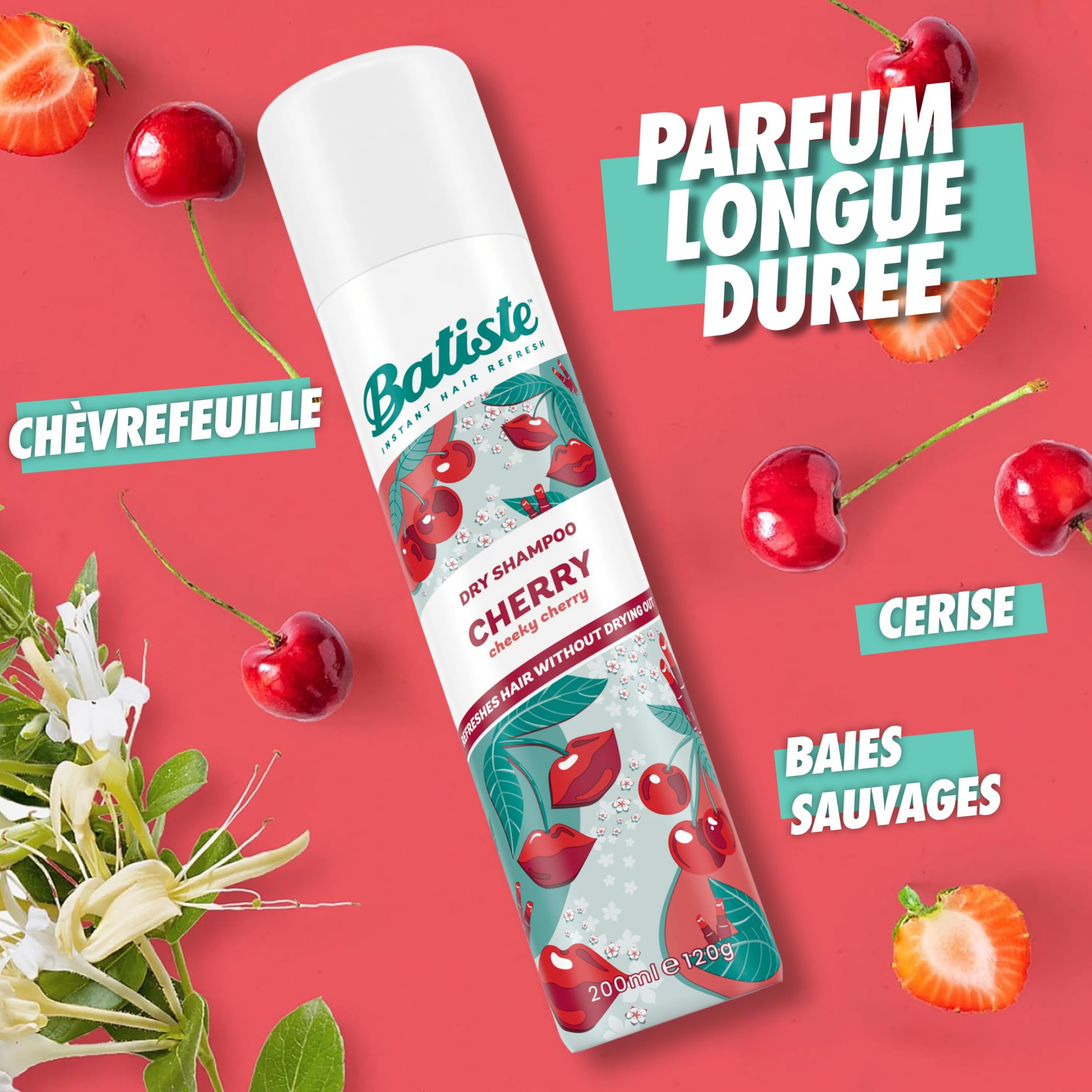 Batiste Champu Seco Cereza: elimina el exceso de grasa y deja el cabello ligero.