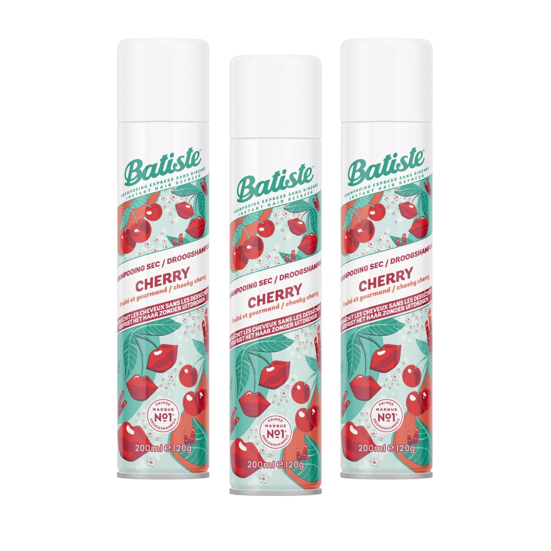 Batiste Champu Seco Cereza: pack de 3 para refrescar el cabello al instante.