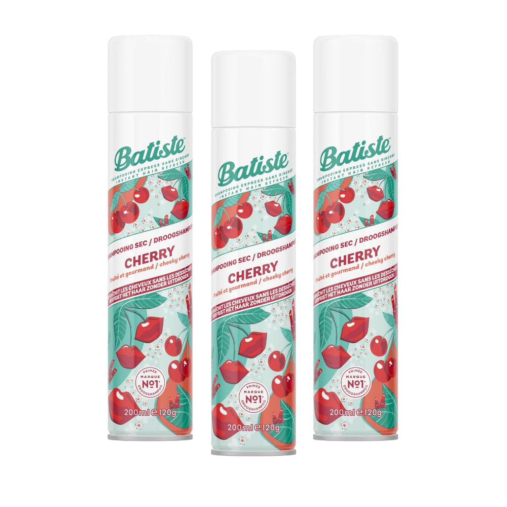 Batiste Champu Seco Cereza: pack de 3 para refrescar el cabello al instante.