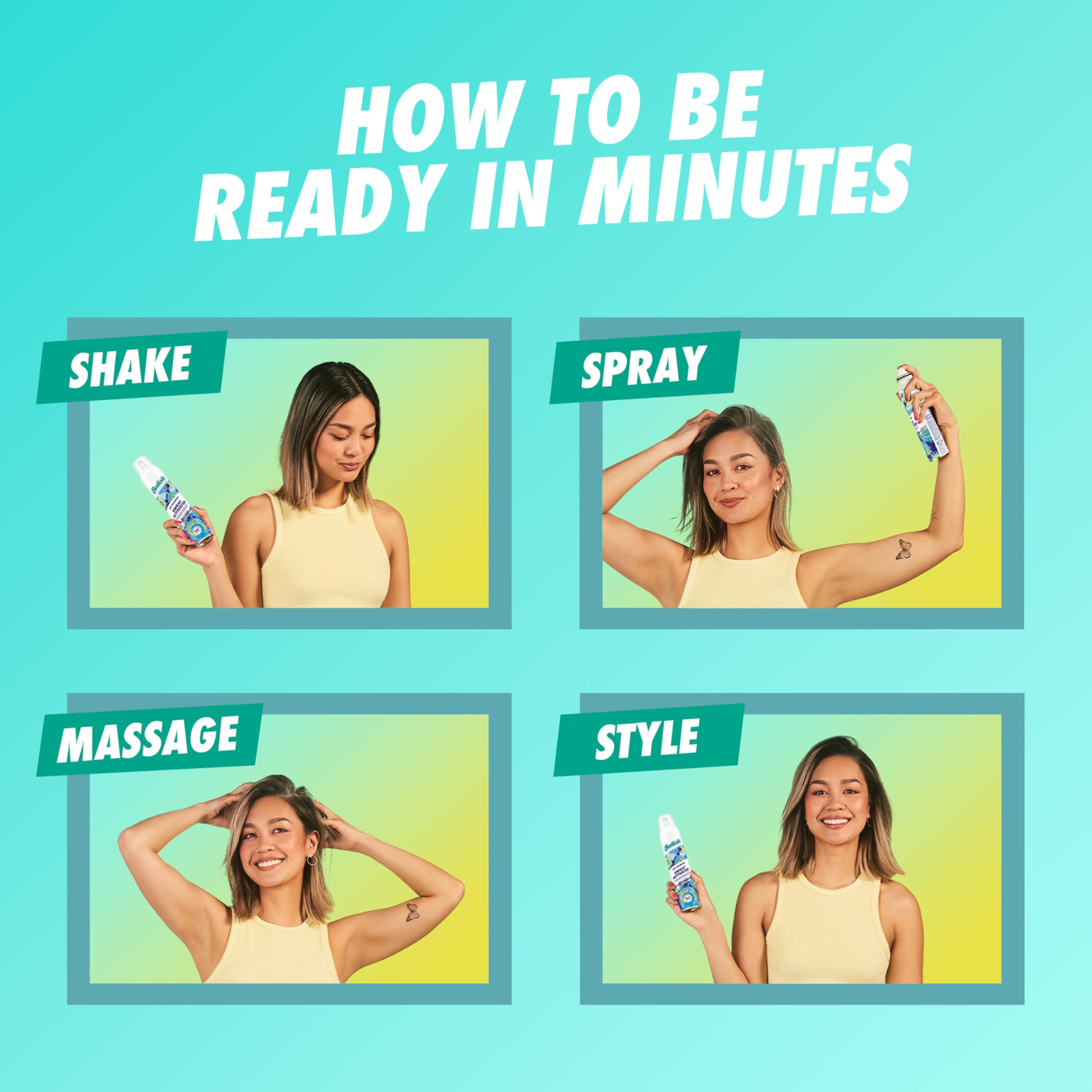 Batiste Fresh, boquilla de rociado, aplicación suave para secado rápido.