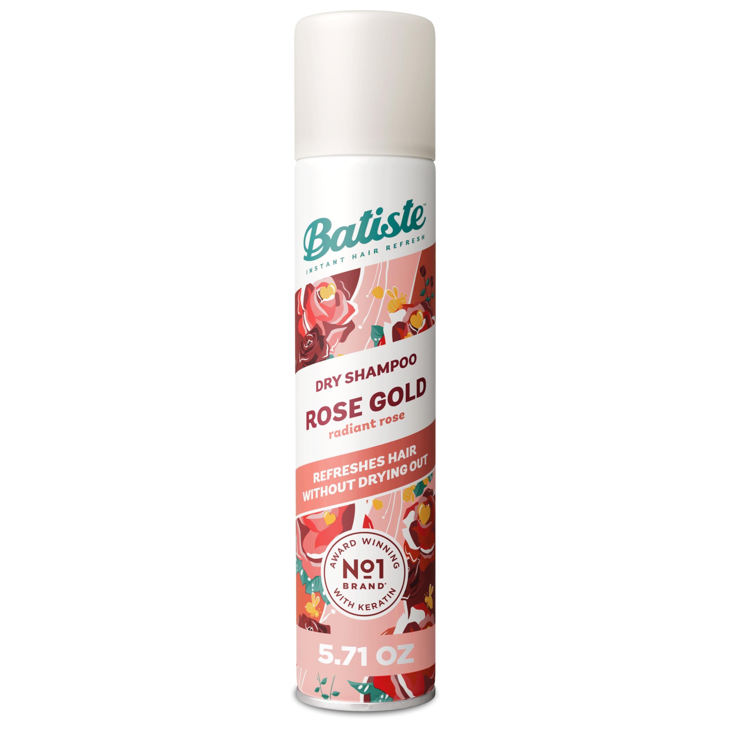 Botella de Batiste Rose Gold champú seco para uso diario sin agua.