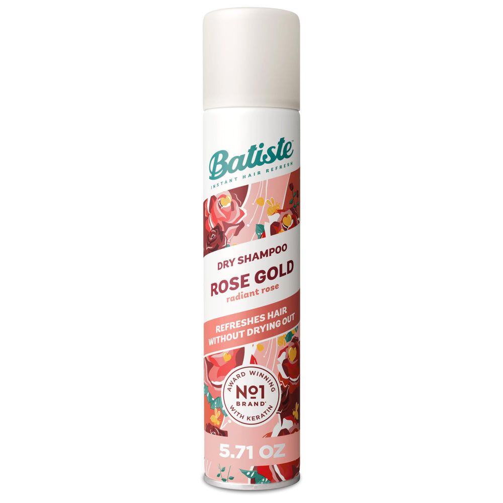 Botella de Batiste Rose Gold champú seco para uso diario sin agua.