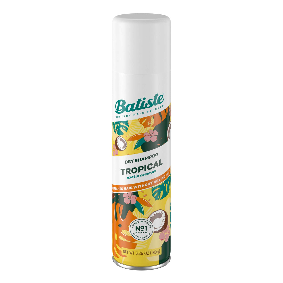 Batiste Tropical: botella de champú seco lista para refrescar raíces rápidamente.