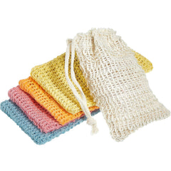 BBTO bolsa exfoliante para jabón en lino blanco, genera espuma suave y aroma agradable.