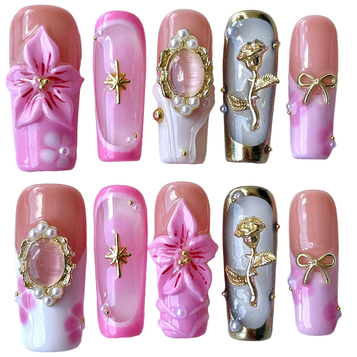 BByogooz uñas prensadas 3D floral rosas, acabado elegante y duradero.