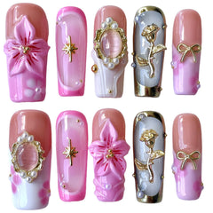BByogooz uñas prensadas 3D floral rosas, acabado elegante y duradero.