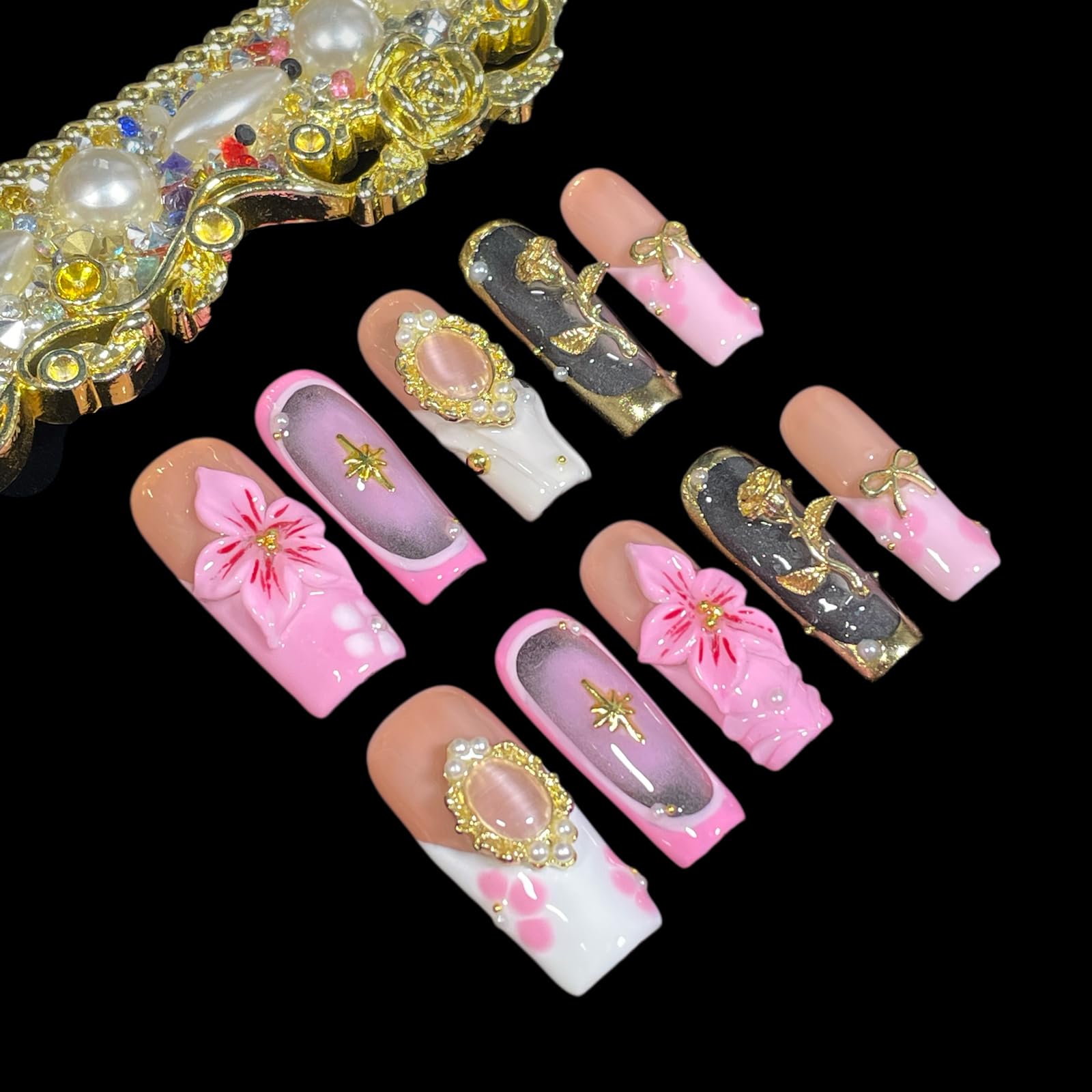 BByogooz detalles oro rosas en uñas, acento glamoroso para ocasiones.