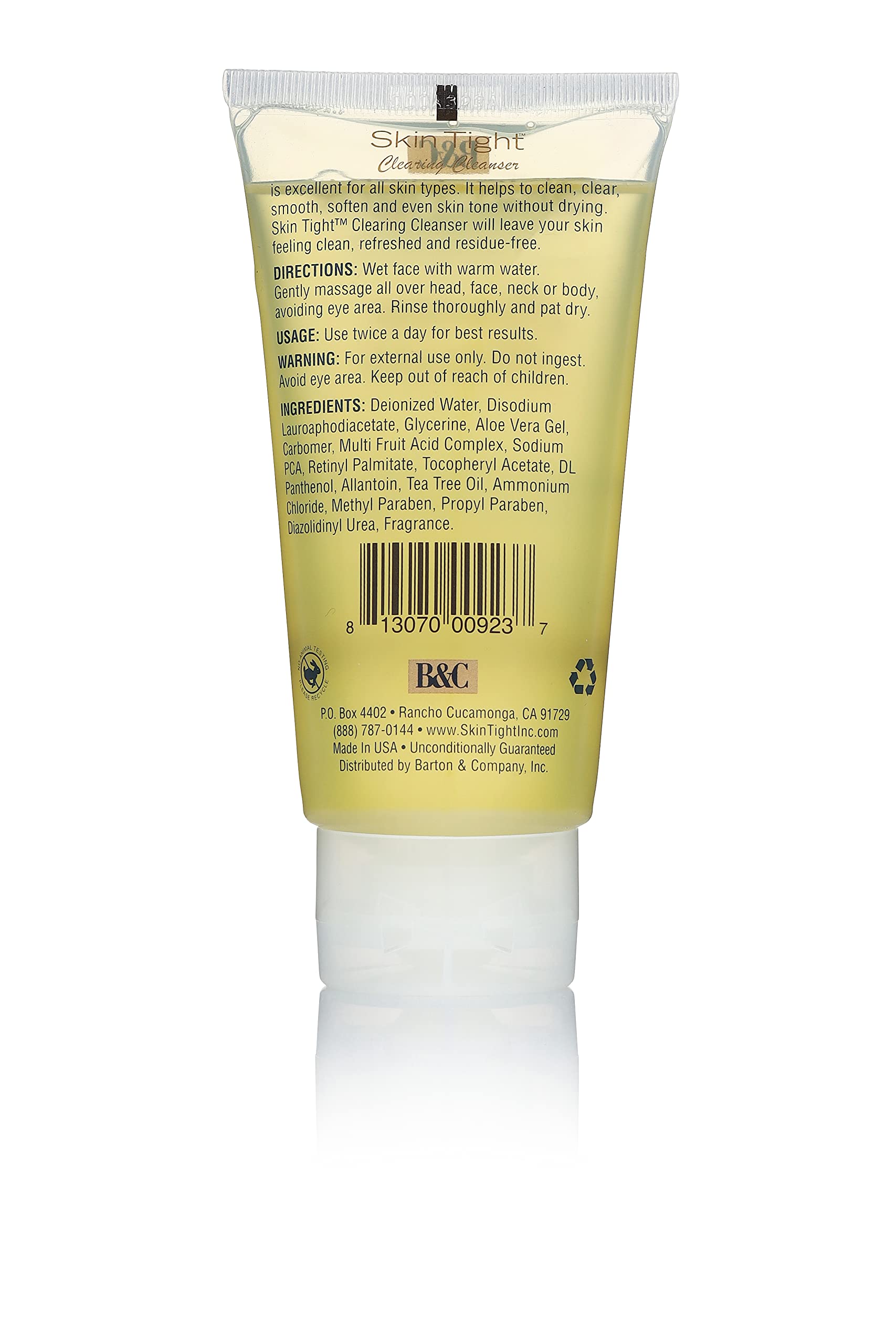 BC Skin Tight limpiador envase frontal, diseño compacto para la rutina