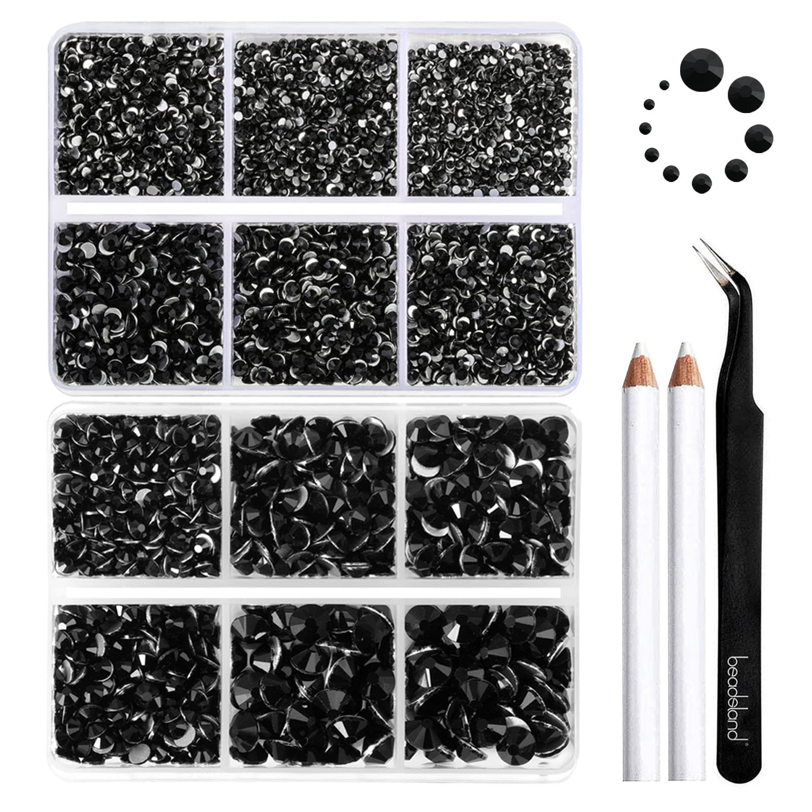 Beadsland 8300 piezas flatback negras brillantes en caja para manualidades.