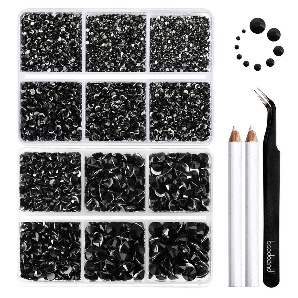 Beadsland 8300 piezas flatback negras brillantes en caja para manualidades.