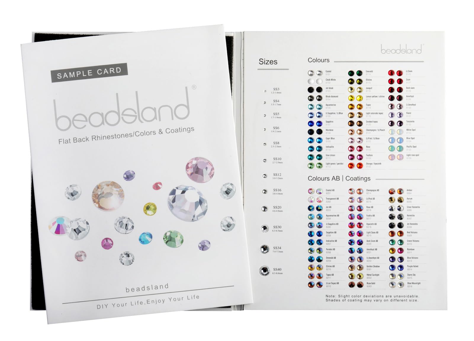 BEADSLAND muestras con acabado AB para cristales brillantes.