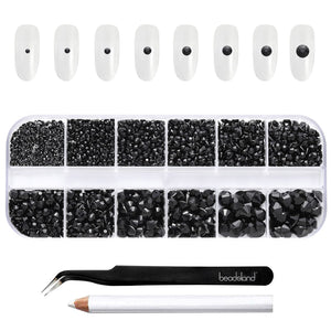 Beadsland conjunto de cristales planos negros en caja para proyectos creativos.