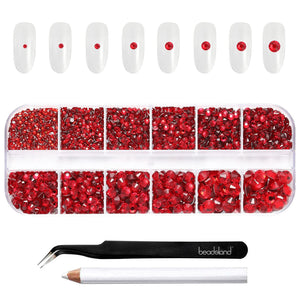 BEADSLAND cristales flatback rojos, SS4-SS6, ideal para uñas y manualidades con brillo.