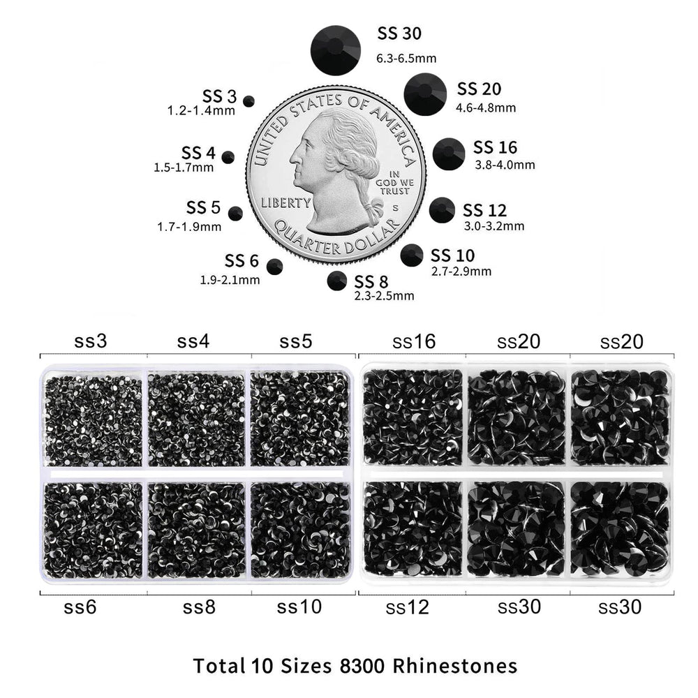 Beadsland cristales negros brillantes detalle primer plano.