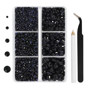 BEADSLAND Hotfix: piedras negro jet para ropa con adhesivo y caja organizada
