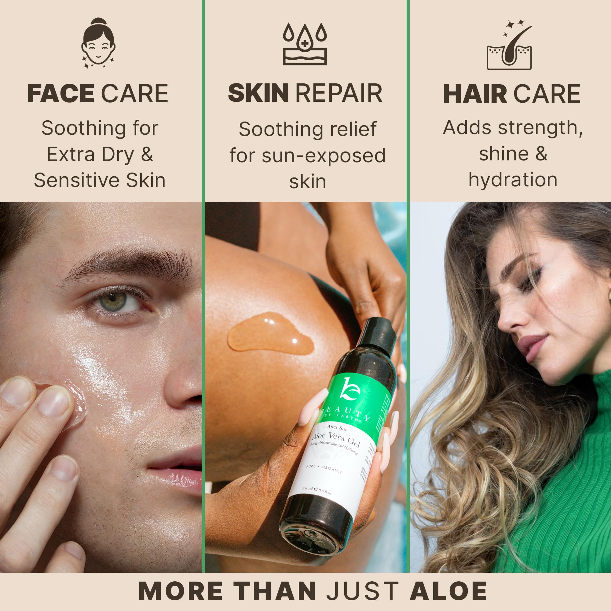 Beauty by Earth Aloe Vera Gel, hidratación prolongada con vitaminas C y E.