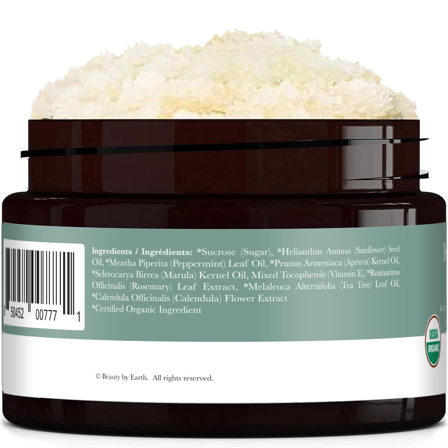 Beauty by Earth exfoliante corporal menta-arbol-de-te, empaque reciclable para cuidado responsable