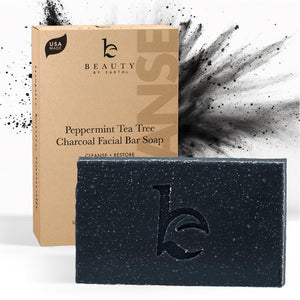 Beauty by Earth Jabón barra Menta y Árbol de Té con carbón activado para purificar la piel